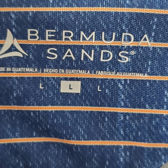 Burmuda Sands Blue Striped Polo With Logo On Sleeve. Sz L - Picture 2 of 6